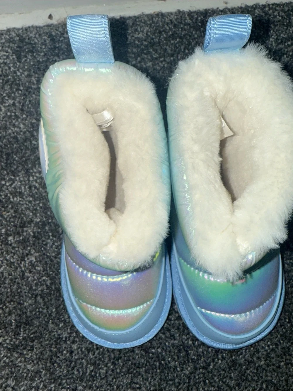 H&M Iridescent Light Blue Kids Winter Boots with Plush Collar